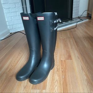 Hunter Refined Webbing Backstrap Matte Black Boots